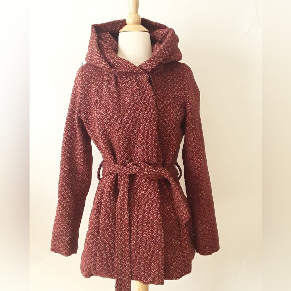 Mossimo Red Tweed Funnel Hood Wrap Coat - Picture 4 of 14